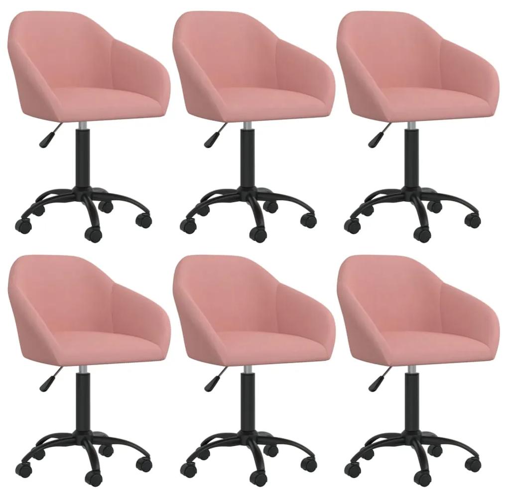 3089654 vidaXL Cadeiras de jantar giratórias 6 pcs veludo rosa