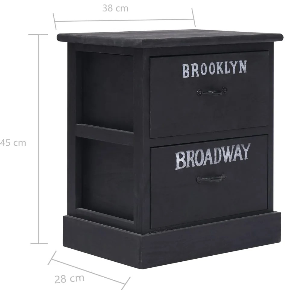 Mesa de cabeceira 38x28x45 cm madeira paulownia preto