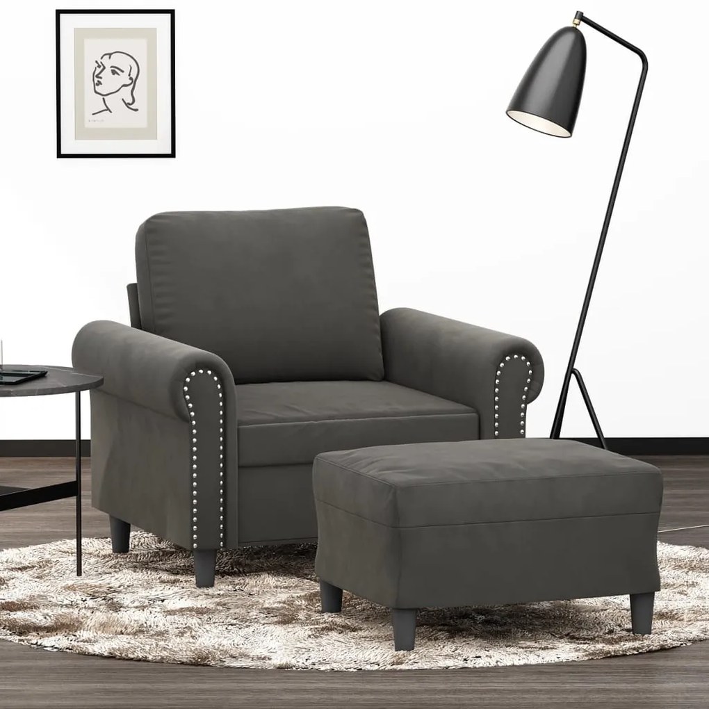 vidaXL Poltrona com apoio de pés 60 cm veludo cinzento-escuro