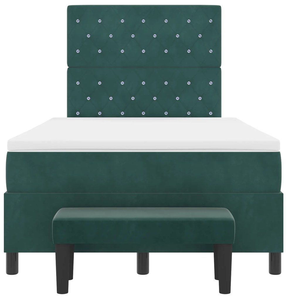 Cama Box Spring com Colchão e Banco Verde Escuro 120x200 cm Veludo