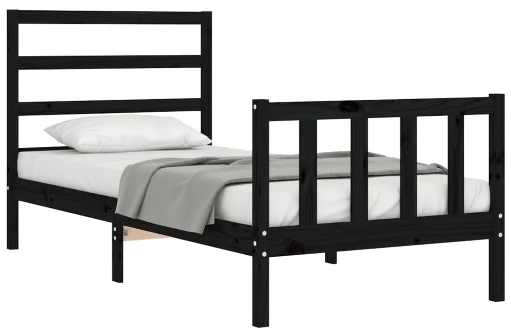 Estrutura de cama com cabeceira 90x200 cm madeira maciça preto