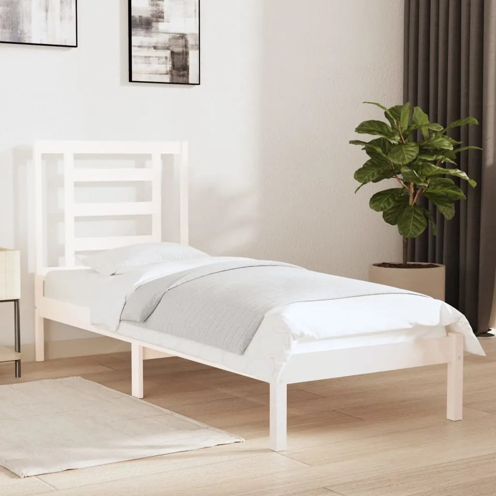 3104309 vidaXL Estrutura cama pequena solteiro 75x190 cm madeira maciça branco