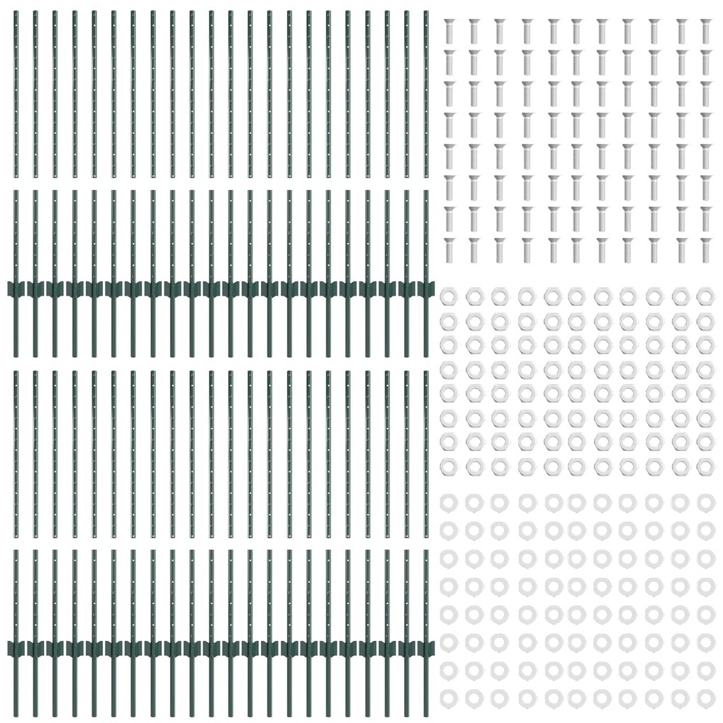 Postes de Cerca 44 pcs U-Channel Verde 140 cm Aço