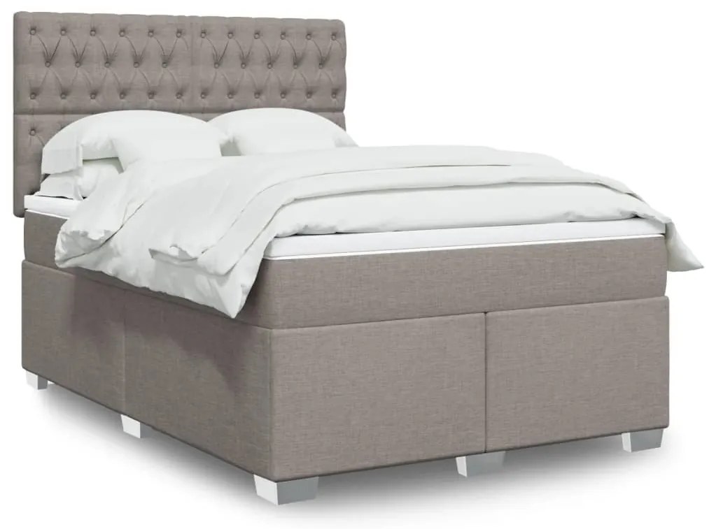 vidaXL Cama com molas/colchão 140x190 cm tecido castanho-acinzentado