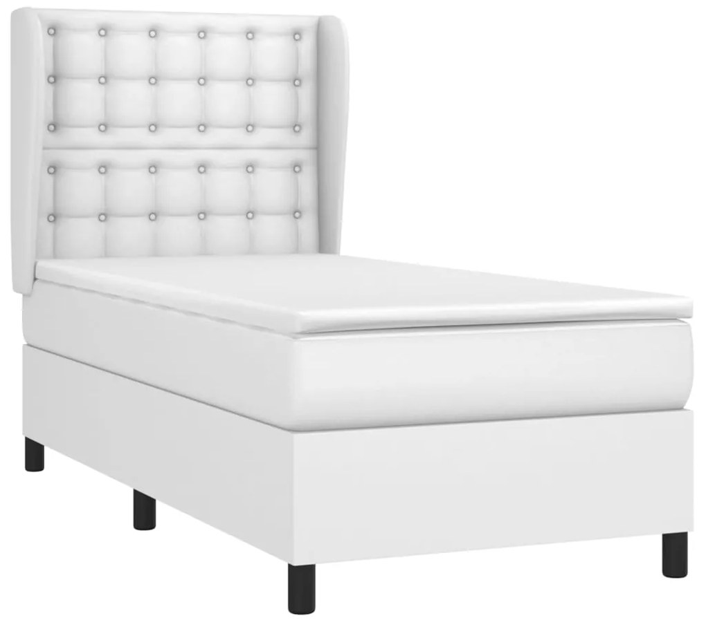 Cama com molas/colchão 90x190 cm couro artificial branco