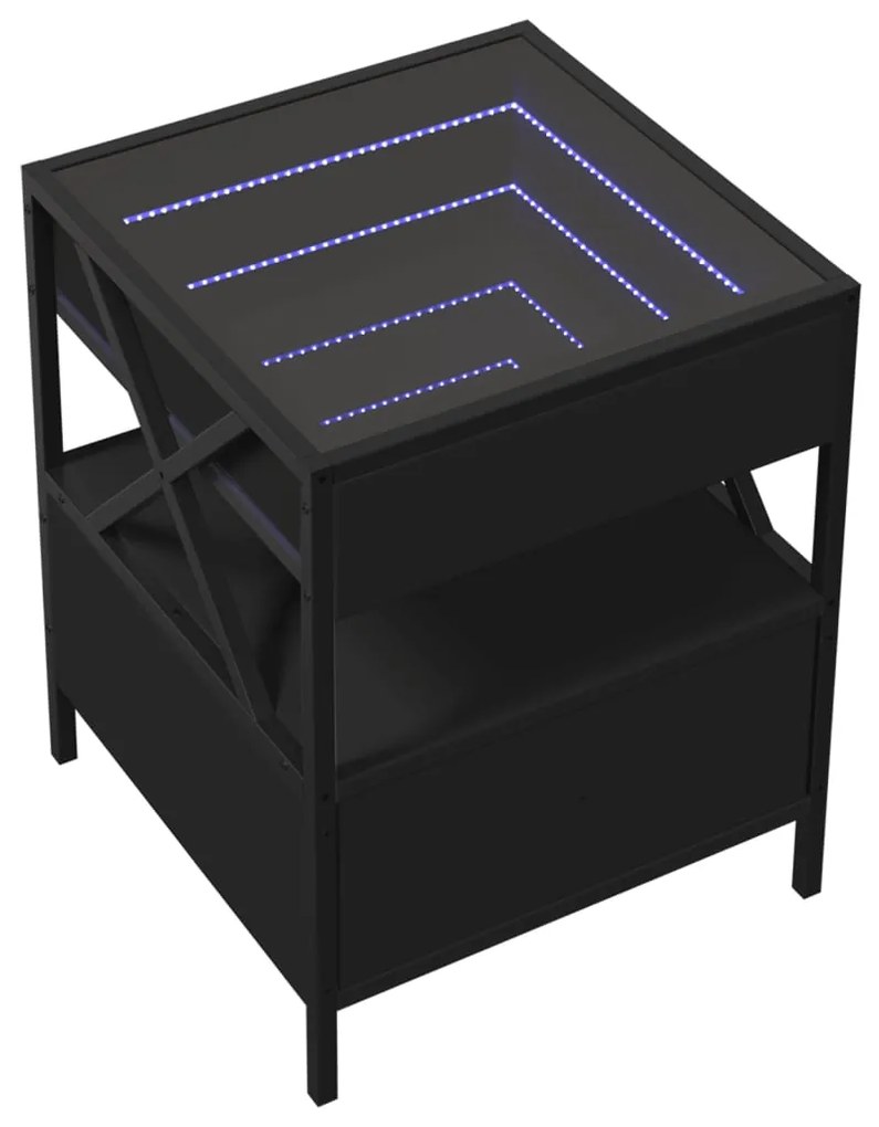 Mesa de cabeceira com luzes LED Infinity 40x40x51 cm preto