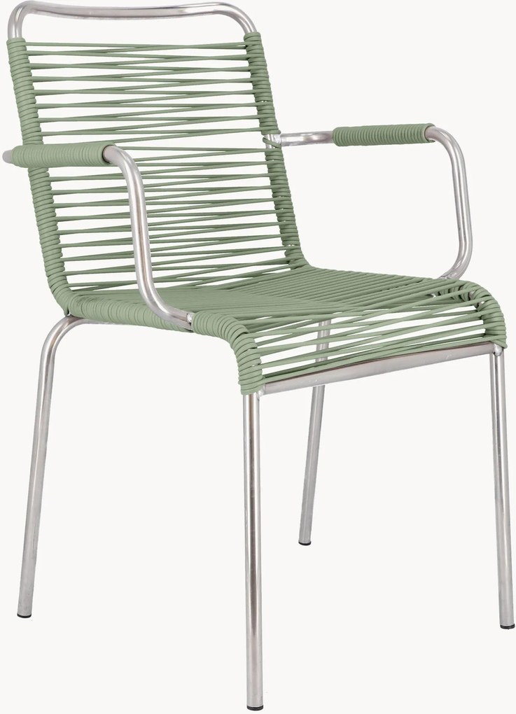 Cadeiras de braços artesanais empilháveis para jardim Mya Spaghetti, conjunto de 4