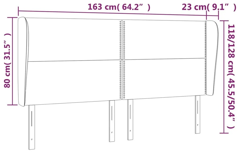 Cabeceira cama c/ abas tecido 163x23x118/128 cm cinzento-escuro