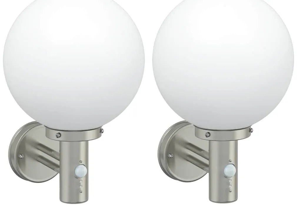 Luzes de Parede Externas com Sensor 2 pcs Aço Inoxidável Prateado IP44