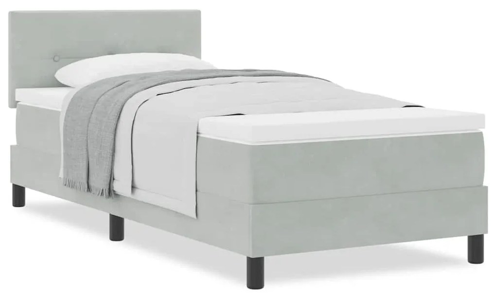 Cama Box Spring com Colchão Cinza Claro Solteiro Veludo