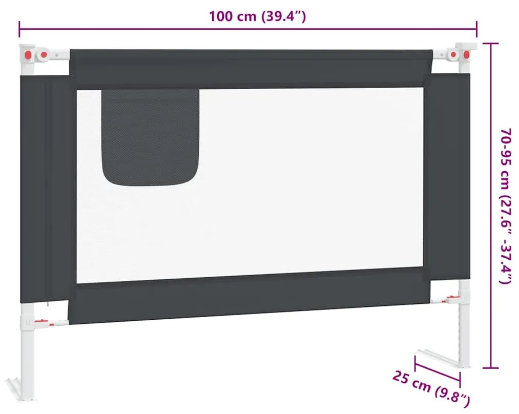 Barra segurança p/ cama infantil tecido 100x25 cm cinza-escuro