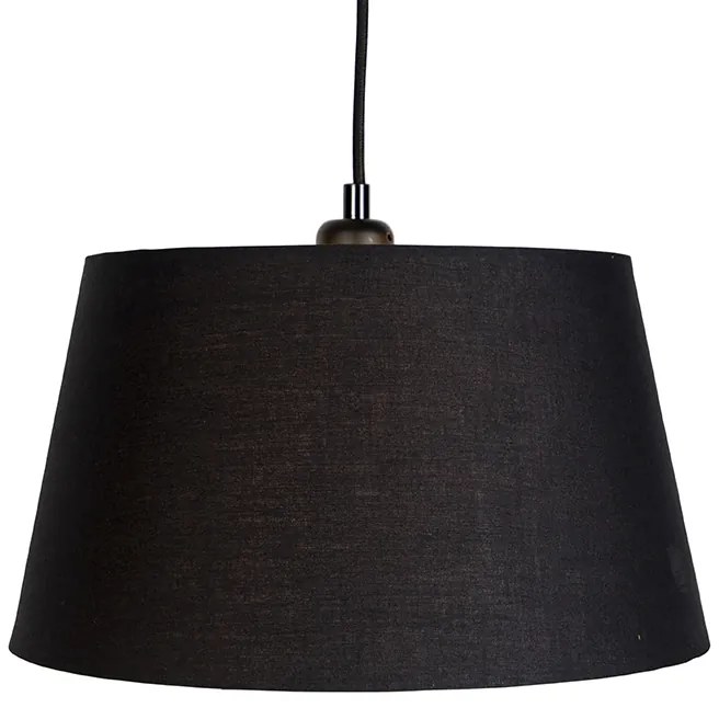 Candeeiro de suspensão com 3 cúpulas de algodão preto e dourado - Cava Clássico / Antigo