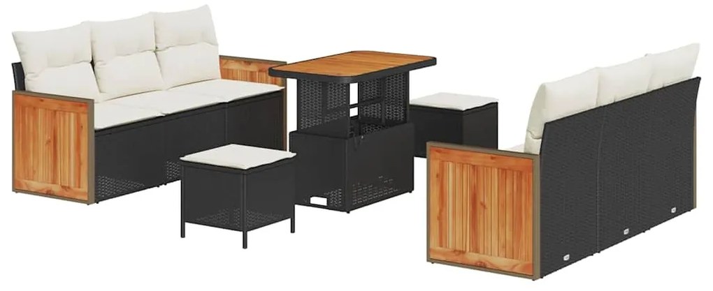 Conjunto de Sofás de Jardim vidaXL de 9 peças com Almofadas Preto Vime