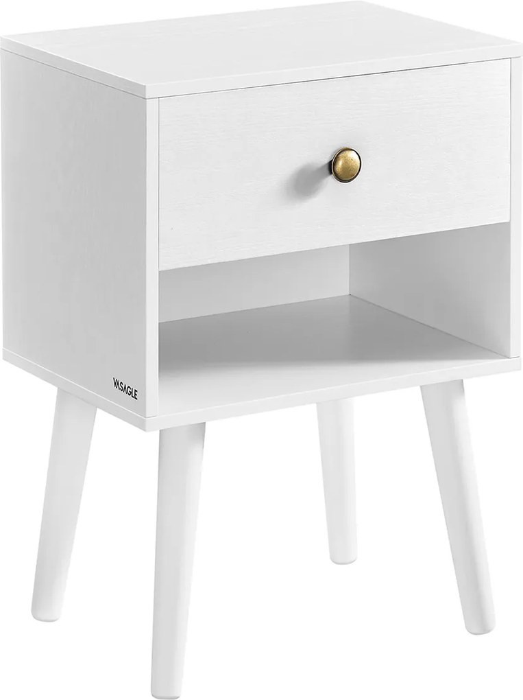 Mesa de cabeçeira com gaveta e prateleira aberta 28 x 39 x 55 cm branco neve