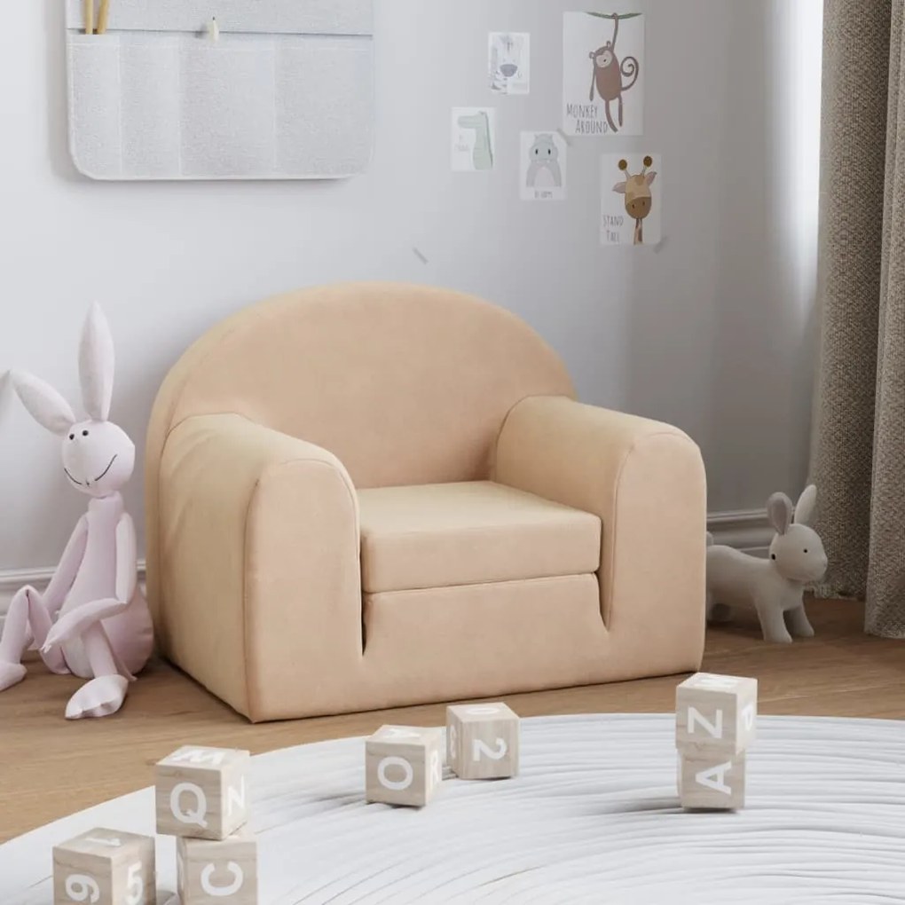 Sofá infantil pelúcia macia cor creme