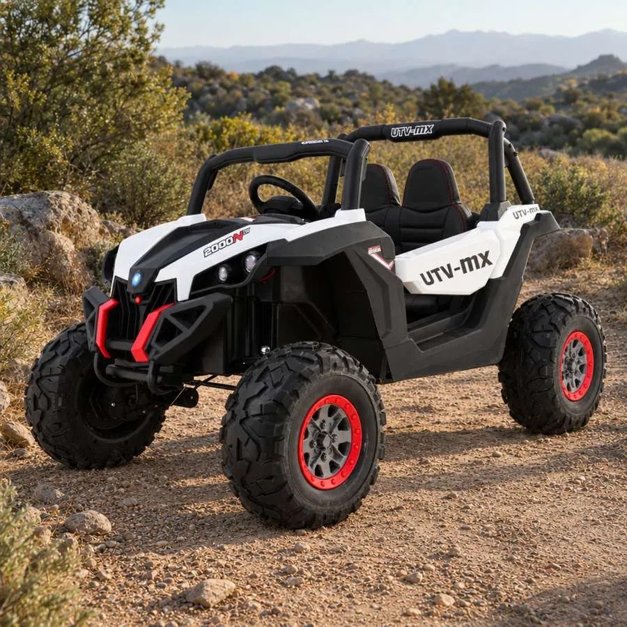 Carro elétrico para Crianças 2 Lugares Buggy SuperStar 2 x 12 V, 4x4 Com MP4, Rodas Espuma EVA, Assento couro ecológico Branco