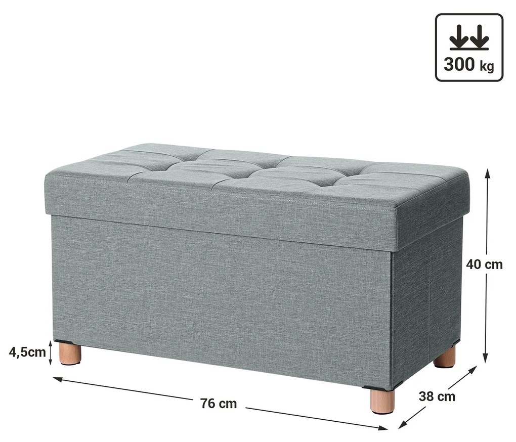 Banco dobrável com espaço de arrumação 38 x 76 x 40 cm Cinzento claro