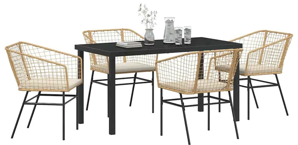 Conjunto de Jantar de Jardim com 5 Peças e Almofadas Castanho em Polyr