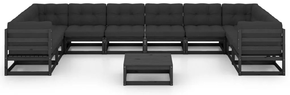 11 pcs conjunto longue jardim c/ almofadões pinho maciço preto