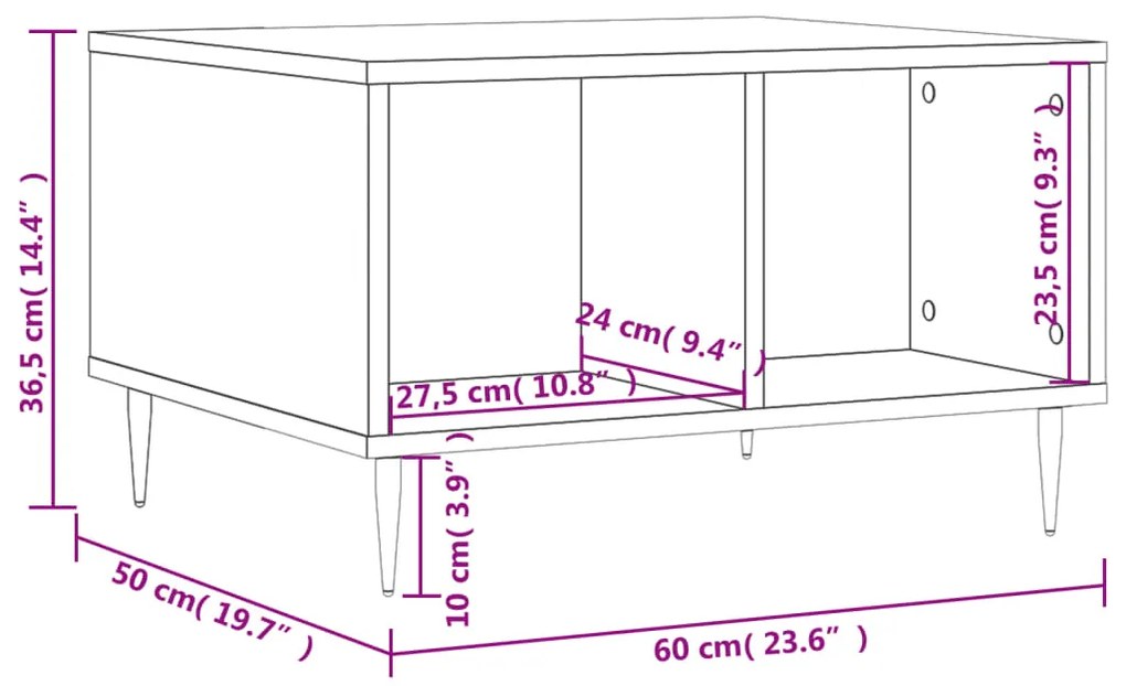 Mesa de centro 60x50x36,5 cm derivados madeira carvalho sonoma