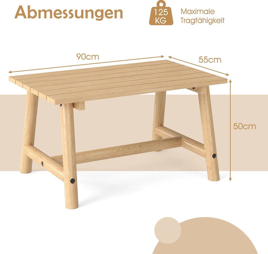 Mesa de jardim em madeira maciça retangular 90 x 55 x 50 cm Natural