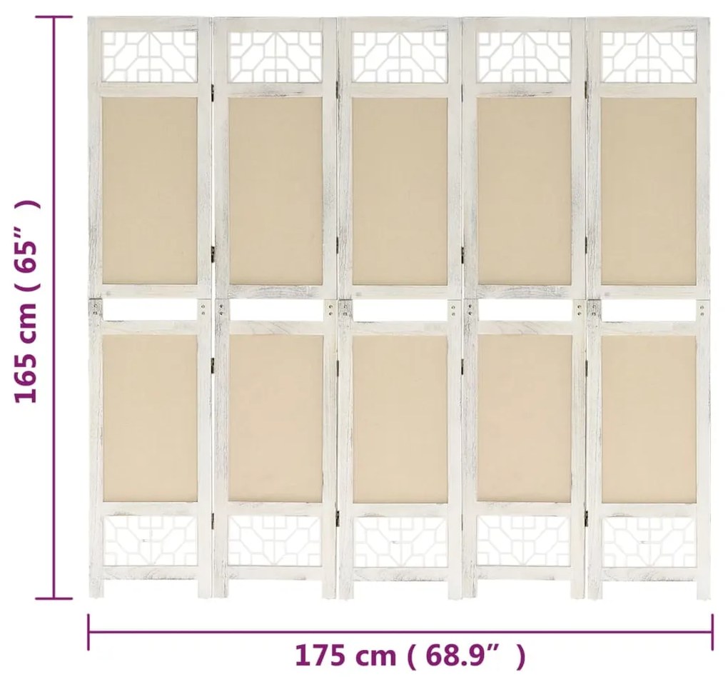 Biombo com 5 painéis 175x165 cm tecido cor creme
