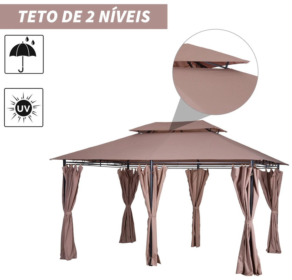 Pérgola de Jardim 3x4 m Pérgola de Exterior com Paredes Laterais Teto