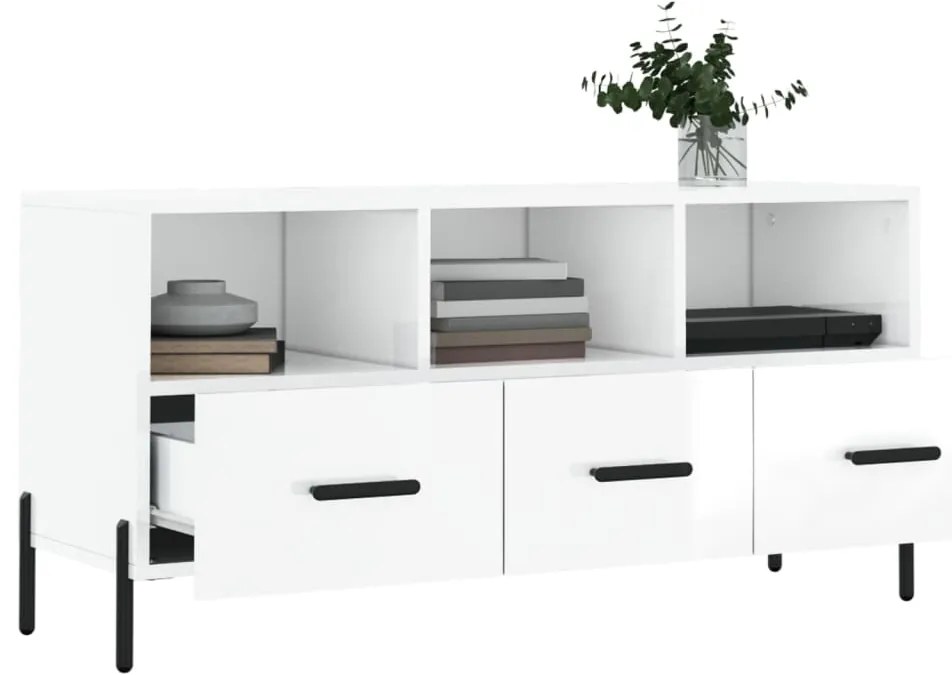 Móvel para TV 102x36x50 cm derivados madeira branco brilhante