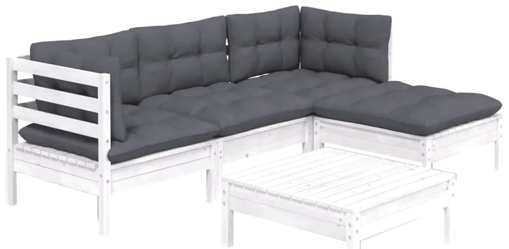 5 pcs conjunto lounge de jardim c/ almofadões pinho branco