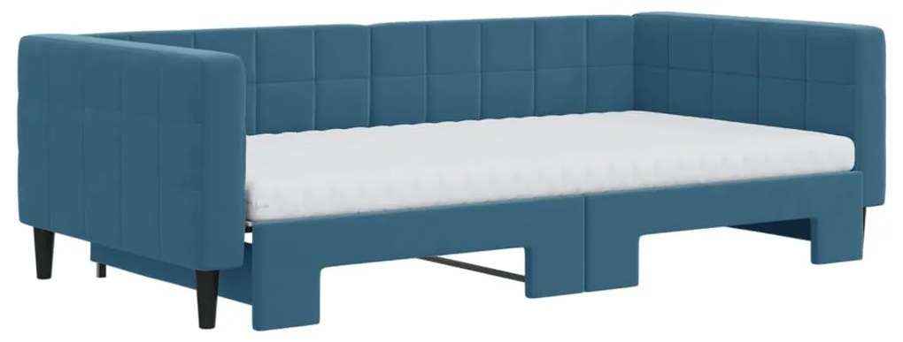 Sofá-cama com gavetão e colchões 100x200 cm veludo azul