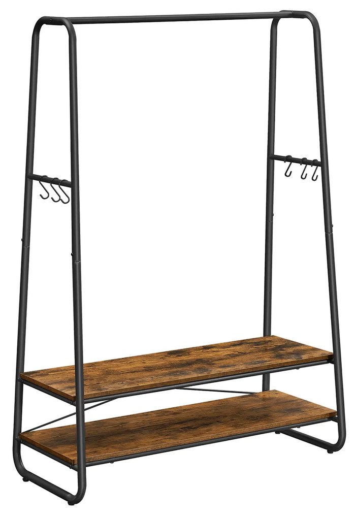 Estendal de roupas resistente com duas prateleiras e ganchos | VASAGLE | 100 x 45 x 160 cm | preto | RGR112B01.