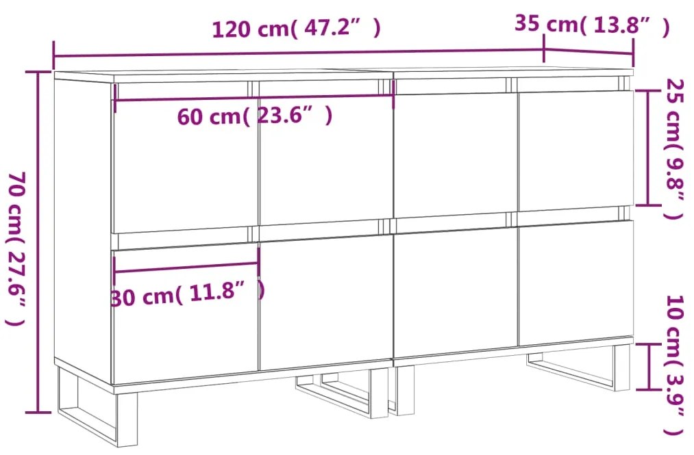 Aparadores 2 pcs derivados de madeira cinzento cimento