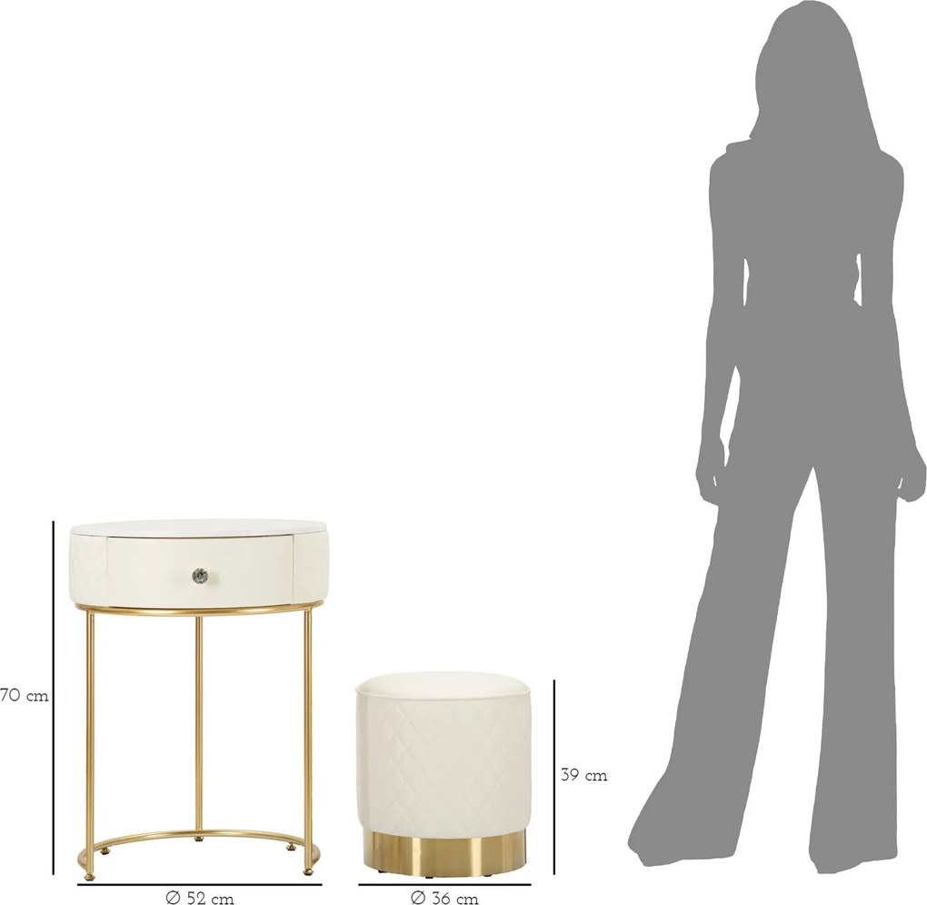 Toucador Alto Sharon com Puff - Madeira e MDF Branco com Detalhes Dour