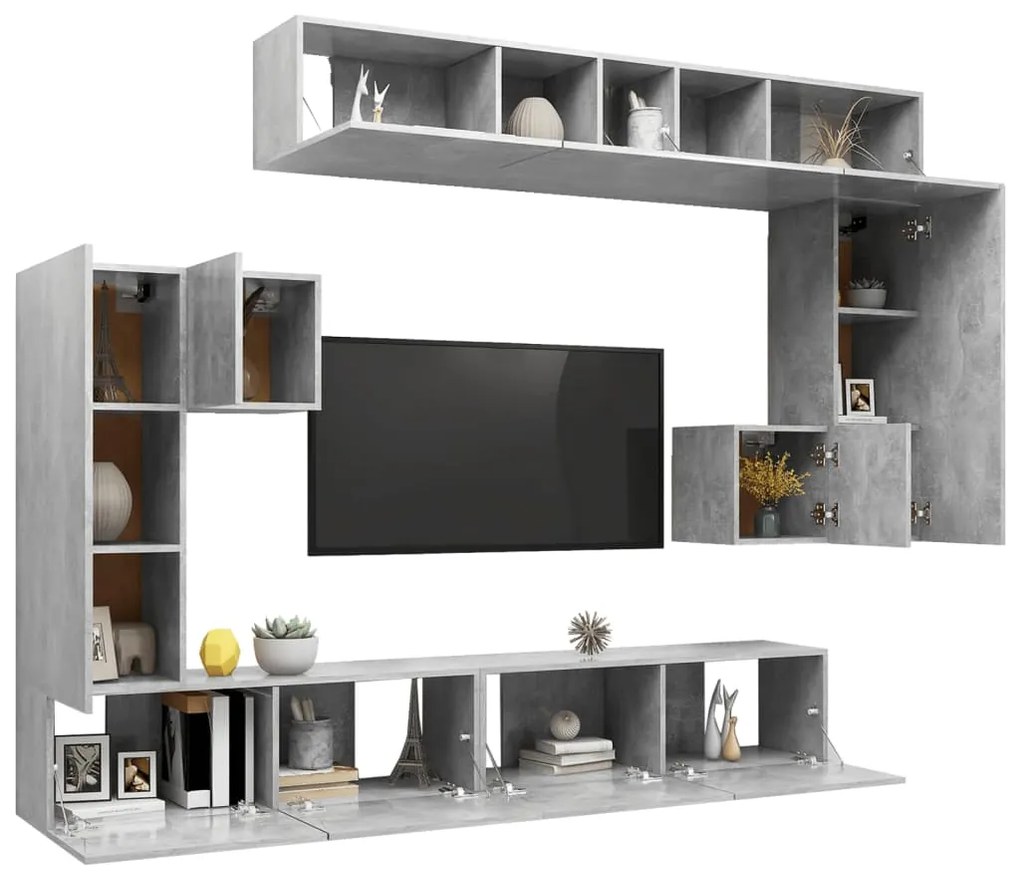 Conjunto móveis de TV 8 pcs madeira processada cinzento cimento