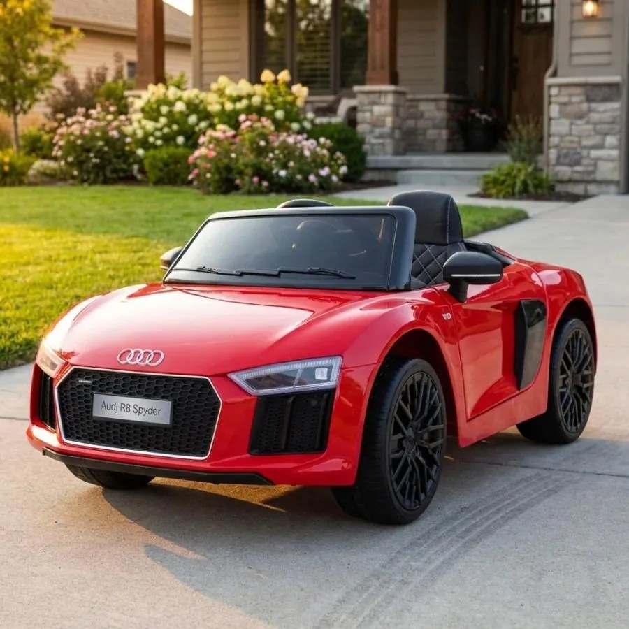 Carro elétrico para Crianças 12V AUDI R8 Spyder RS Rodas de EVA, controlo remoto Vermelho