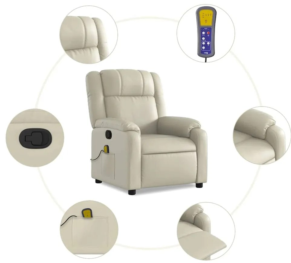Poltrona de massagens reclinável couro artificial cor creme
