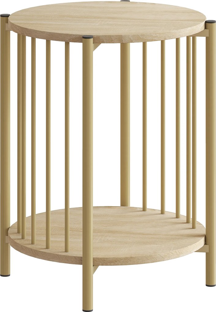 HOMCOM Mesa Lateral Redonda de 2 Níveis com Prateleira de Armazenamento e Estrutura de Aço para Sala e Quarto Ø41x49 cm Madeira | Aosom Portugal