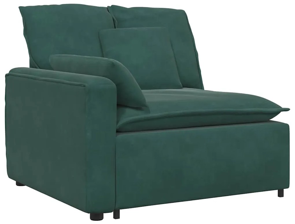 Sofá modular com pufes e almofadas veludo verde-escuro