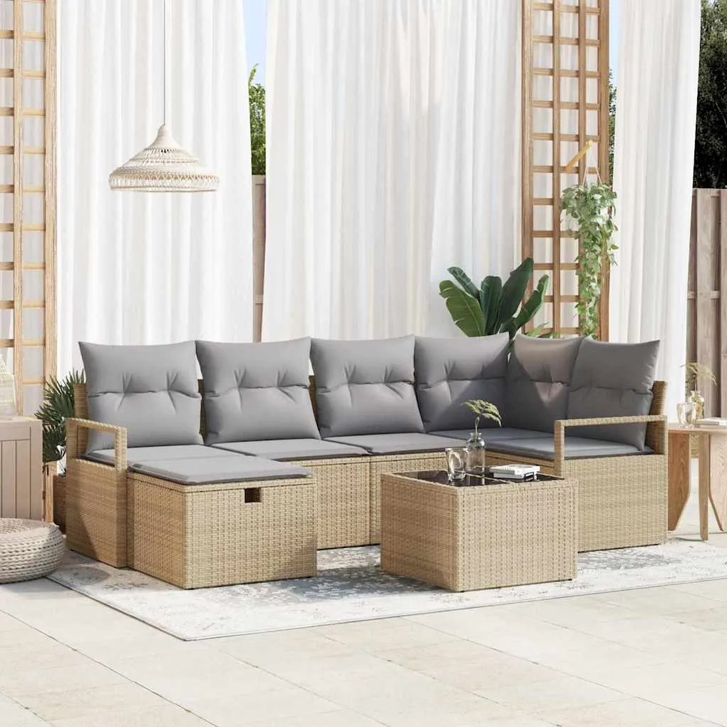 Conjunto de Sofá de Jardim vidaXL com Almofadas Bege Vime Sintético