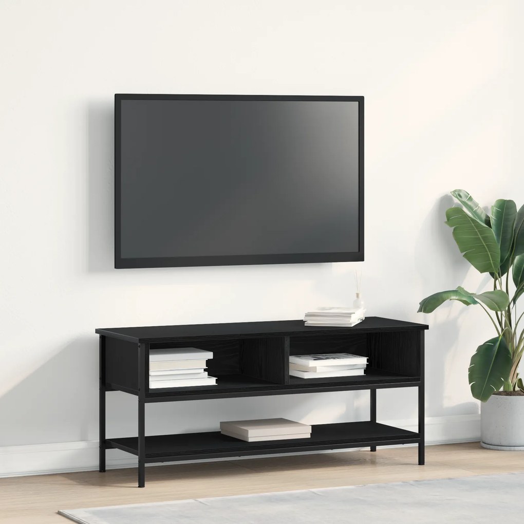 Cabide de TV vidaXL Preto Carvalho 100x35x45 cm Madeira de Engenharia e Aço