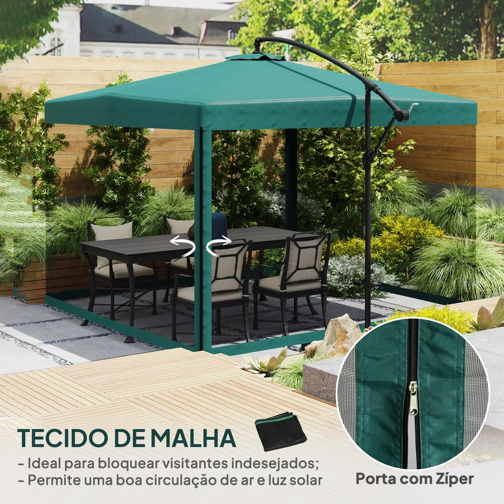 Chapéu de Sol de Jardim Chapéu de Sol Excêntrico com Rede Mosquiteira Manivela e Base Cruzada 296x296x265cm Verde