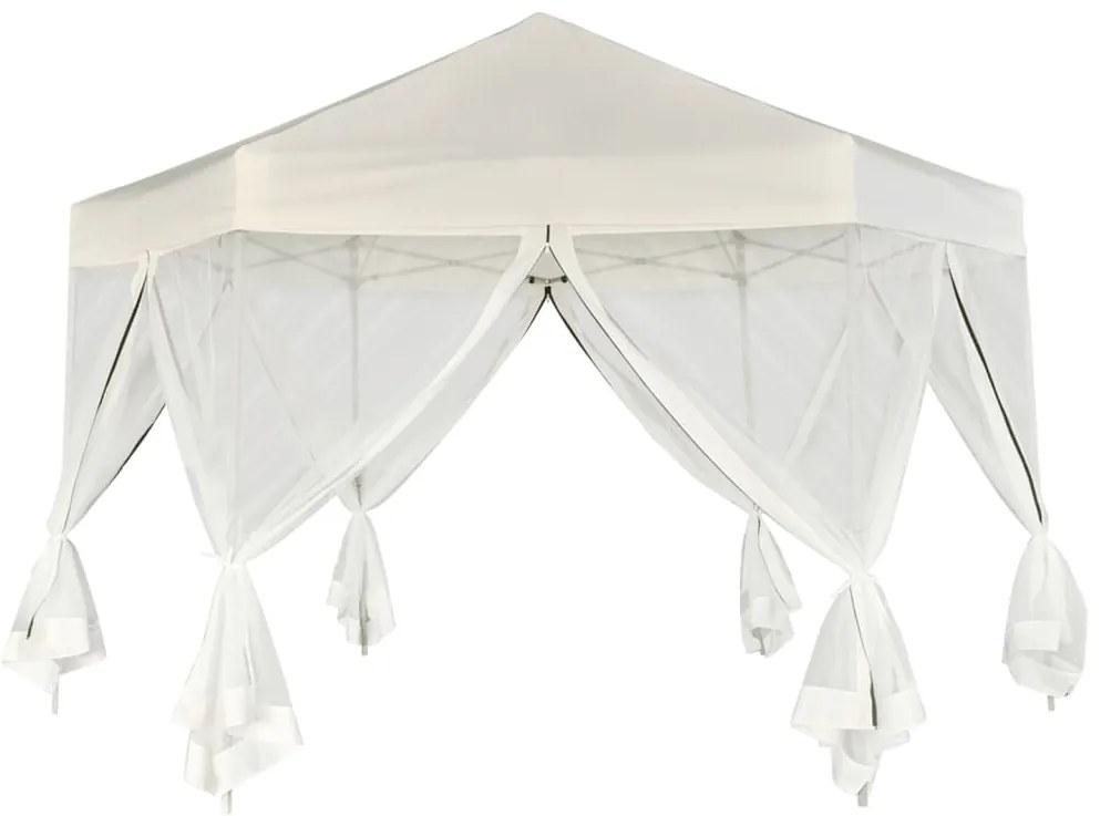 Tenda festas pop-up hexagonal 6 paredes 3,6x3,1 m branco creme