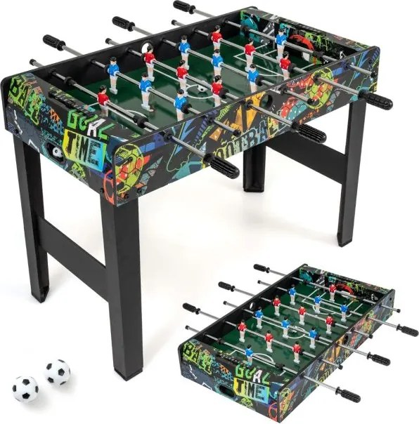 Mini mesa de matraquilhos 2 em 1 para crianças 94 x 51 x 69 cm com pernas removíveis, 2 bolas e marcadores Preta