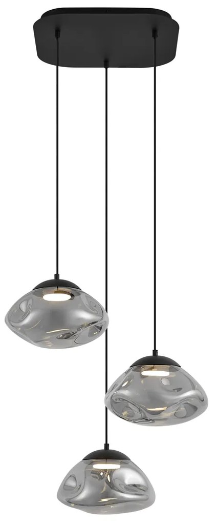 Candeeiro suspenso de design preto com vidro fumado 3-luzes - Gus Design