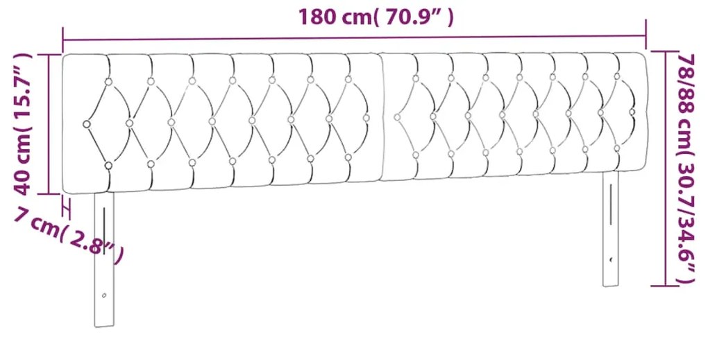 Cabeceira de cama c/ luzes LED tecido 180x7x78/88 cm preto