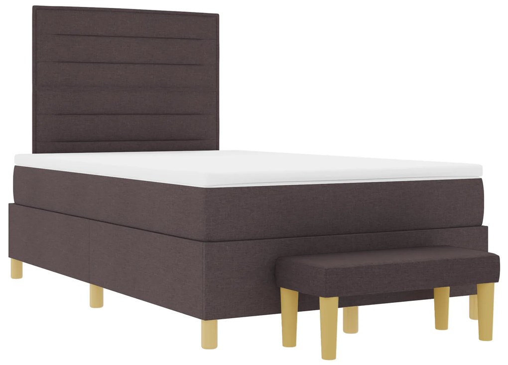 Cama Box com Colchão e Banco Marrom Escuro 120x190 cm Tecido