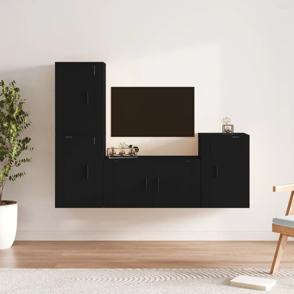 vidaXL Conjunto móveis de TV 4 pcs madeira processada preto