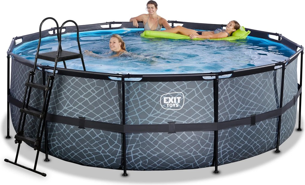 Piscina redonda Stone ø427x122cm com bomba de filtragem -Cinzenta