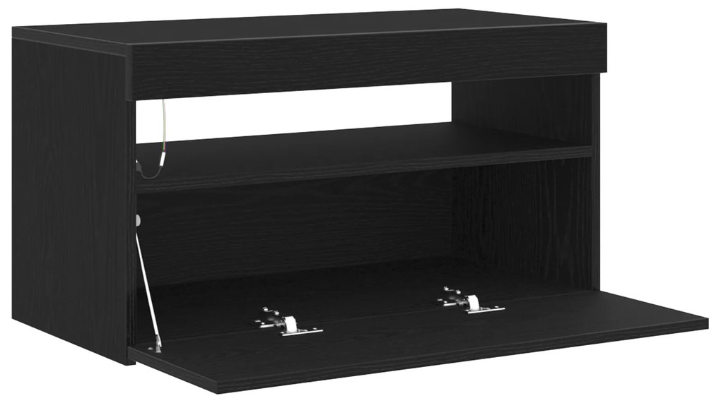 Armários de TV com luzes de LED 2 pcs Carvalho preto 75x35x40 cm Madei