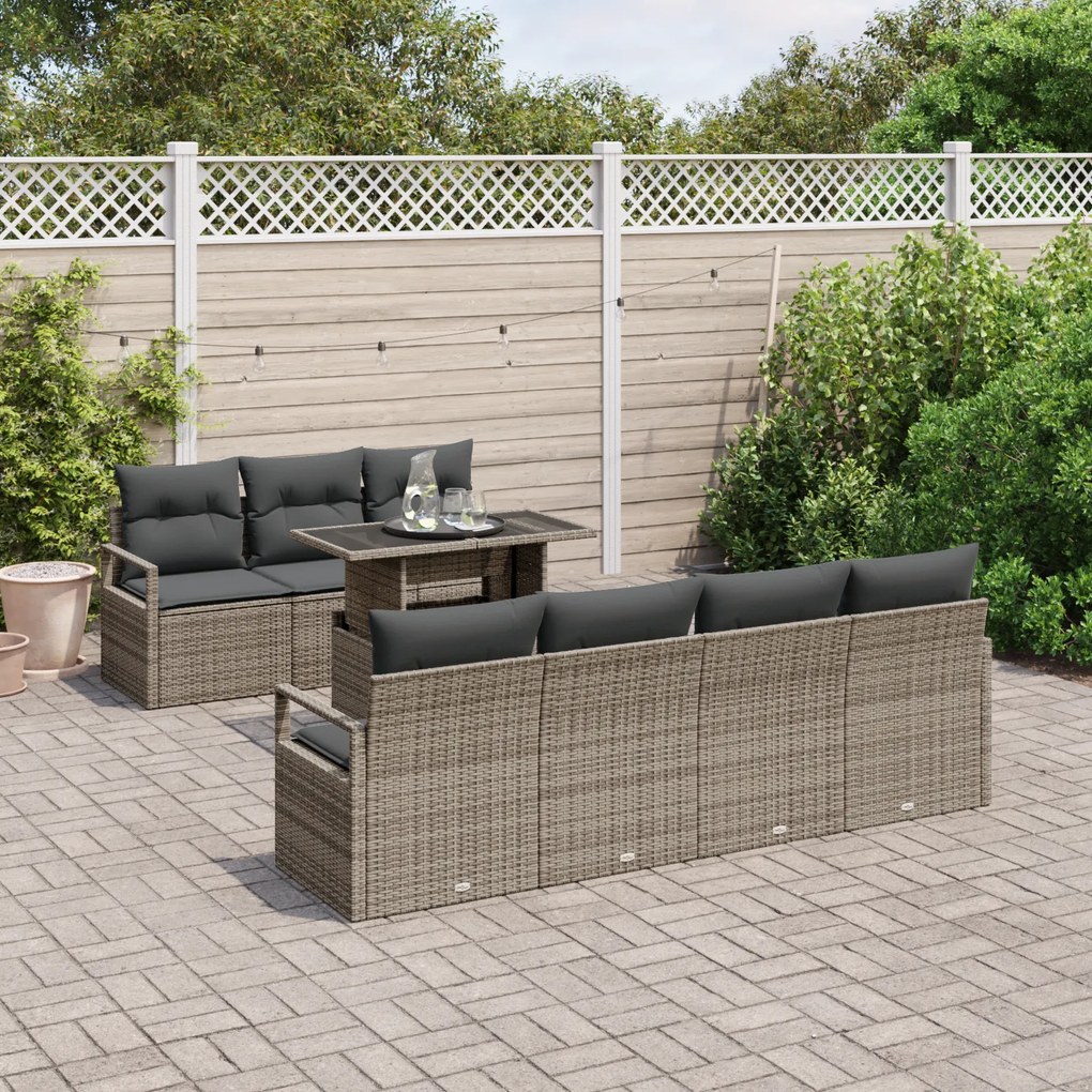 Conjunto de Sofá de Jardim VidaXL de 8 Peças com Almofadas Cinza Ratta